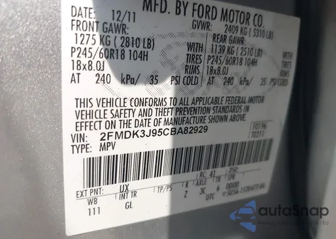 2012 Ford Edge Sel from USA, damaged, VIN 2FMDK3J95CBA82929